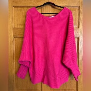 Anthropologie Oversized Ribbed Knit Sweater Hot Pink Dolman Sleeve Soft Cozy